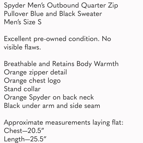 Spyder Men’s Outbound Quarter Zip Pullover Blue and Black Sweater—Men’s Size S - Picture 11 of 11